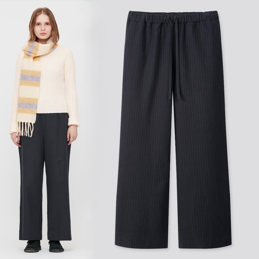 UNIQLO JW Anderson Cotton Relaxed Striped Drawstring Trousers Pants Navy Small S